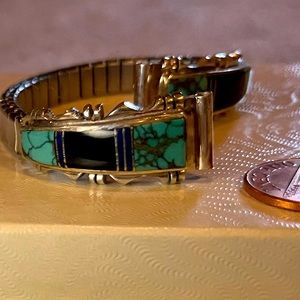 Silver watch band with stone inlay